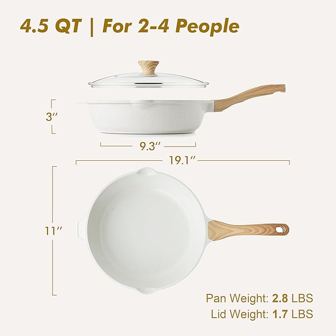 SENSARTE Nonstick Frying Pan Skillet with Lid 3.5/4.5/5QT, Ceramic Saute Pan,Deep Fring Pan Non-toxic Cooking Pot, Stay-cool Handle, Induction Compatible, PFAS Free