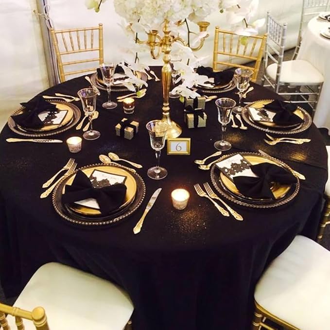 6 Pack Black Round Tablecloths, 90 Inch Stain Resistant and Wrinkle Polyester Fabric Washable Table Clothes Cover for Kitchen Dining, Wedding, Reception Banquet, Birthday Party, Buffet Restaurant