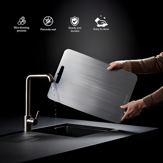 Pure Titan® Titanium Cutting Board - Stainless Steel Alternative, Knife-Friendly & Easy to Clean Great Gift for the Modern Man or Woman Mini cutting board non toxic Camping cutting board for meat (L)