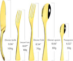 Gold Tableware 20Pcs Mirror Polished 18/10 Stainless Steel Luxury Flatware - Heavy Cutlery Set Service For 4 Include Knives/Forks/Spoons/Salad Fork/Teaspoon, Dishwasher Safe