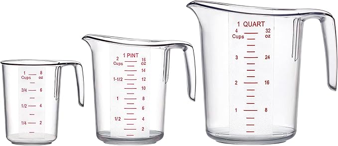 Amazing Abby - Melissa - Unbreakable Plastic Measuring Cups (3-Piece Set), Food-Grade Measuring Jugs, 1/2/4-Cup Capacity, Stackable and Dishwasher-Safe, Great for Oil, Vinegar, Flour, More