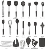 Silicone Kitchen Cooking Utensils Set with Stainless Steel Handle, Spatula Set Utensil Set, Cooking Utensil Set,Kitchen Tools Gadgets for Nonstick Cookware (35, Black)