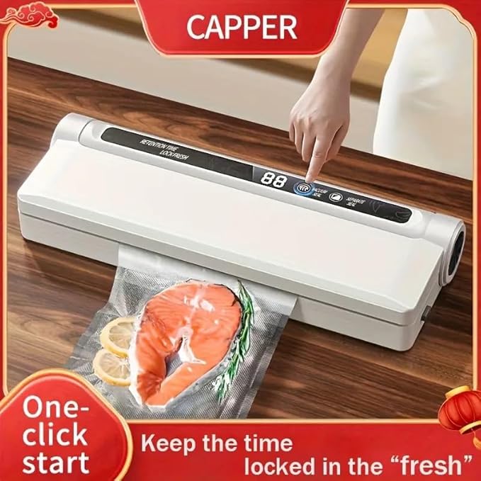 Vacuum Sealer Machine for Food Storage - 75KPA Strong Suction, Dry & Wet Modes, Includes 30 Vacuum Seal Bags, Digital Timer, Compact for Home Kitchen (Lightweight, BPA Free)