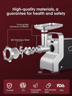 Electric Meat Grinder Heavy Duty - 5 in1 Meat Grinders for Home Use - 3000W Max Powerful - Sausage Stuffer with 3 Stainless Steel Grinding Plates - Size #12 (black)