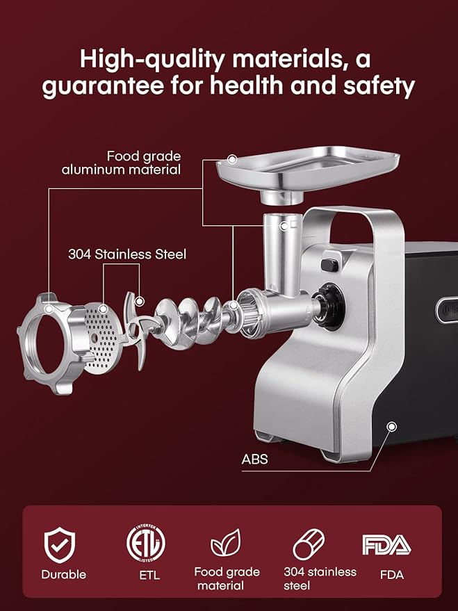 Electric Meat Grinder Heavy Duty - 5 in1 Meat Grinders for Home Use - 3000W Max Powerful - Sausage Stuffer with 3 Stainless Steel Grinding Plates - Size #12 (black)