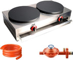 Double LP Gas Crepe Maker 2800Pa Commercial Pancake Machine Nonstick Pan Griddle Machine Table Size 15.75″×2 for Blintzes Eggs Bacon