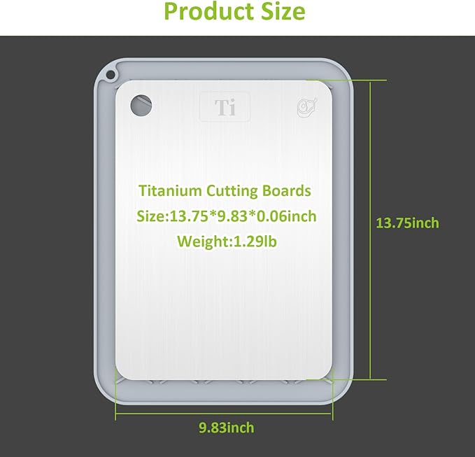 Titanium Cutting Board, 100% Pure Titanium Cutting Boards for Kitchen, Double-Sided Food-Grade Chopping Board for Meat, Vegetables & Fruits, Dishwasher-Friendly (13.75''X9.83'')