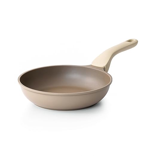 Nonstick Frying Pan, 8/10/12 Inch Skillet with Stay Cool Handle, Stain/Scratch/Crack Proof, Induction Compatible & Oven Safe, Dishwasher Safe, PTFE & PFOA Free (8 Inch, Natural Linen)