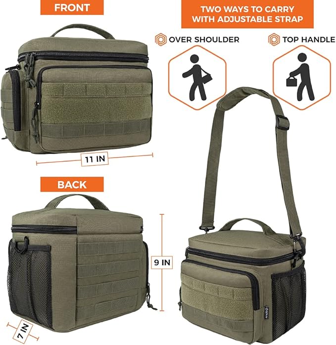 opux Tactical Lunch Box for Men, Olive Mens Insulated Lunch Bag for Adult, Leakproof Soft Lunch Cooler with MOLLE Mesh Side Pockets, Multicam Heavy Duty Lunchbox Pail for Work Women, Large, 18 Cans