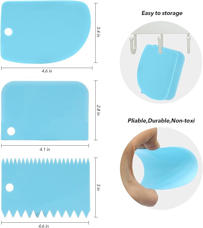 Angled Icing Spatula Set and 3 Packs Cake Scrapers Smoother, Stainless Steel Offset Spatulas Cake Frosting Spatula Set for Pastry Decorating Tools