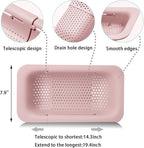 Collapsible Sink Colanders and Strainers Basket Over the Sink Colander Collapsible Colander Extendable Plastic Fruit Vegetable Strainer Drainer Basket for Kitchen(Length 14.3 inch-19.4 inch) (Pink)