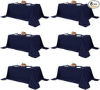 Fitable Navy Rectangle Table Clothes, 6 Pack - 90 x 156 Inch - Reusable and Washable Tablecloths, Polyester Fabric Table Covers for Wedding, Party, Banquet, Formal Events