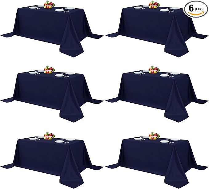 Fitable Elegant Rectangle Table Clothes, 6 Pack - 90 x 132 Inch, Navy - Reusable and Washable Tablecloths, Polyester Fabric Table Covers for Wedding, Party, Banquet, Formal Events