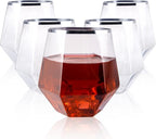 LUODA 32 Pack Silver Plastic Wine Glasses,12 Oz Disposable Whiskey Glasses, Silver Stemless Diamond Shaped Wine Glasses For Serving Wine, Cocktail, Whiskey