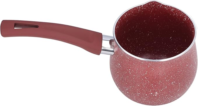 Milk Pan, 10cm Dia Nonstick Saucepan with Pour Spouts Aluminum Alloy Sauce Pan Enameled Inside Coating Small Soup Pot with Single Handle for Coffee Butter Chocolate (Red)