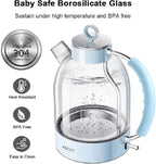 ASCOT Electric Kettle, Glass Electric Tea Kettle Gifts for Men/Women/Family 1.6L 1500W Borosilicate Glass Tea Heater, with Auto Shut-Off and Boil-Dry Protection Blue