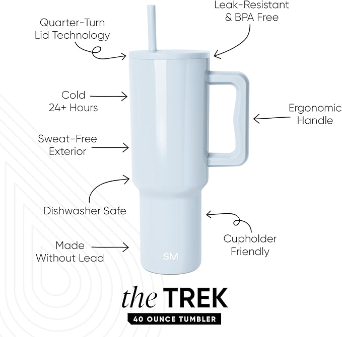 Simple Modern 40 oz Trek Tumbler with Handle and Straw Lid | Cup Holder Friendly Insulated Stainless Steel Travel Mug | Ice Melt