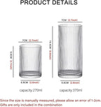 INSETLAN Glass Cups Vintage Glassware Set of 4 Large, Origami Style Transparent Cocktail Glasses Set, Bar Beverages Ice Coffee Cup Juice Ripple Drinkware, 370ml (L)