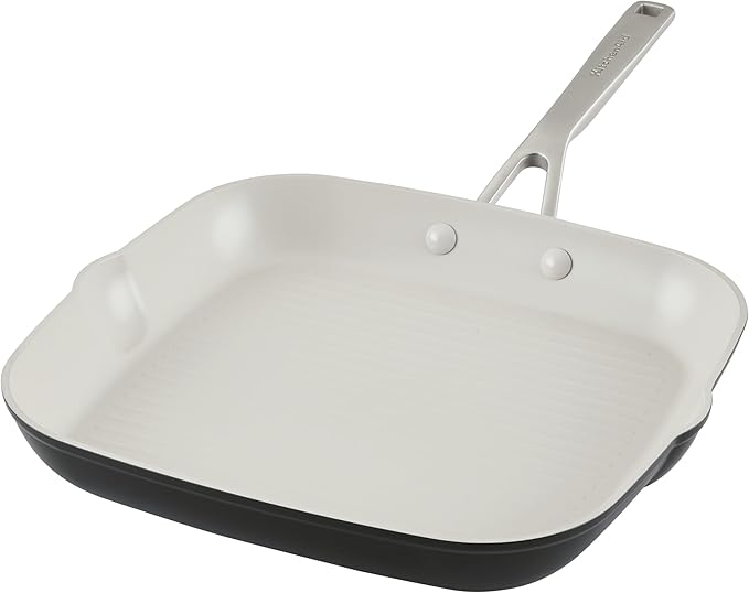 KitchenAid Hard Anodized Ceramic Nonstick Grill Pan/Griddle, Square, 11.25 Inch, Matte Black