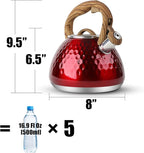 Tea Kettle, Toptier Teapot Whistling Kettle with Wood Pattern Handle Loud Whistle, Food Grade Stainless Steel Tea Pot for Stovetops Induction Diamond Design Water Kettle, 2.7-Quart Red