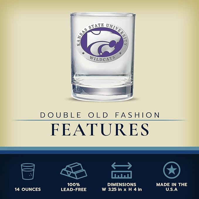 Heritage Pewter Kansas State University Wildcats Double Old Fashion | Double Rocks Glass 14 OZ for Liquor | Expertly Crafted Pewter Glass