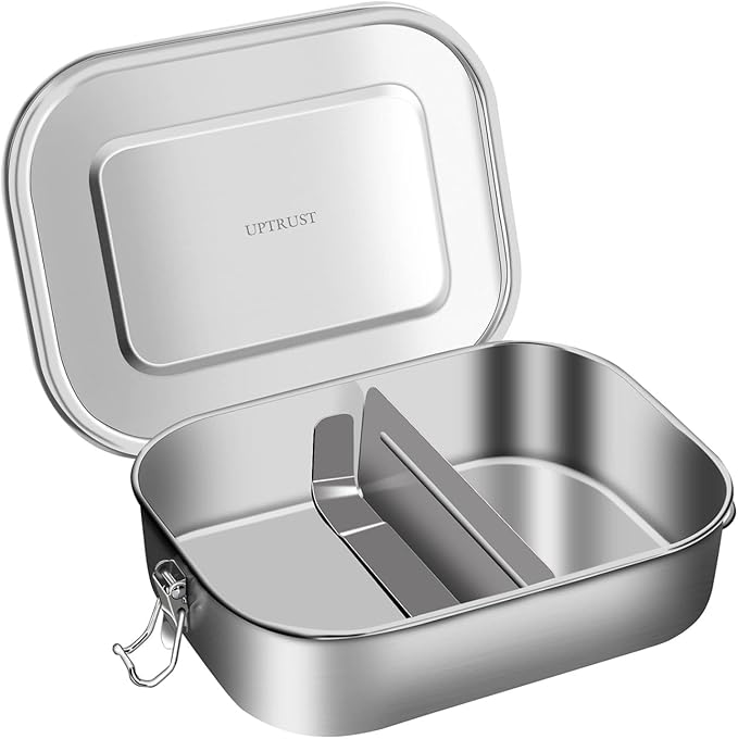 UPTRUST Leak Proof Stainless Steel Lunch Food Container, Large Bento Boxes Metal Lunch Box for Kids or Adults - Lockable Clips (1400ML/47oz)