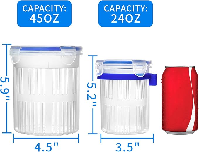 Pickle Jar with Strainer, Pickle Container with Strainer Jalapeno Container Pickle Storage Containers 2 Pcs (24 oz & 45 oz)