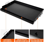 LotFun 25" x 16" Carbon Steel Cooking Griddle for Outdoor Gas Grill, Universal Griddle Flat Top Plate Insert with Grease Groove and Removable Handles for Electric/Charcoal/Gas Grill, Camping,Party