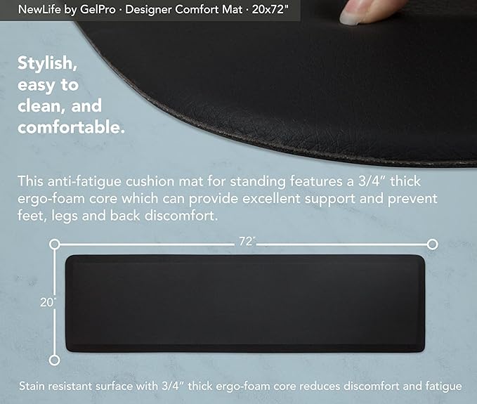 GelPro NewLife Designer Comfort Ergo-Foam Anti-Fatigue Kitchen Floor Mat, 20" x 72", Leather Grain Jet