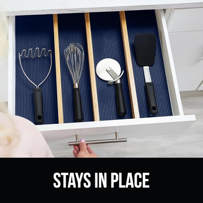 GORILLA GRIP powerGRIP Drawer Shelf and Cabinet Liner, Thick Strong Hold, Non-Adhesive Liners Protect Kitchen Cabinets and Cupboard, Bathroom Drawers, Easy Install, Breathable Mat, 17.5" x20', Navy