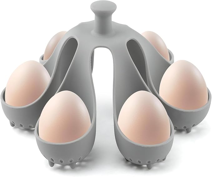 Silicone Egg Boiler Rack for 6 Eggs, Anti-Scald Handle & Drainage Holes, Fits Families, Dorms & Small Kitchens, Easy Storage & Quick Clean-Up
