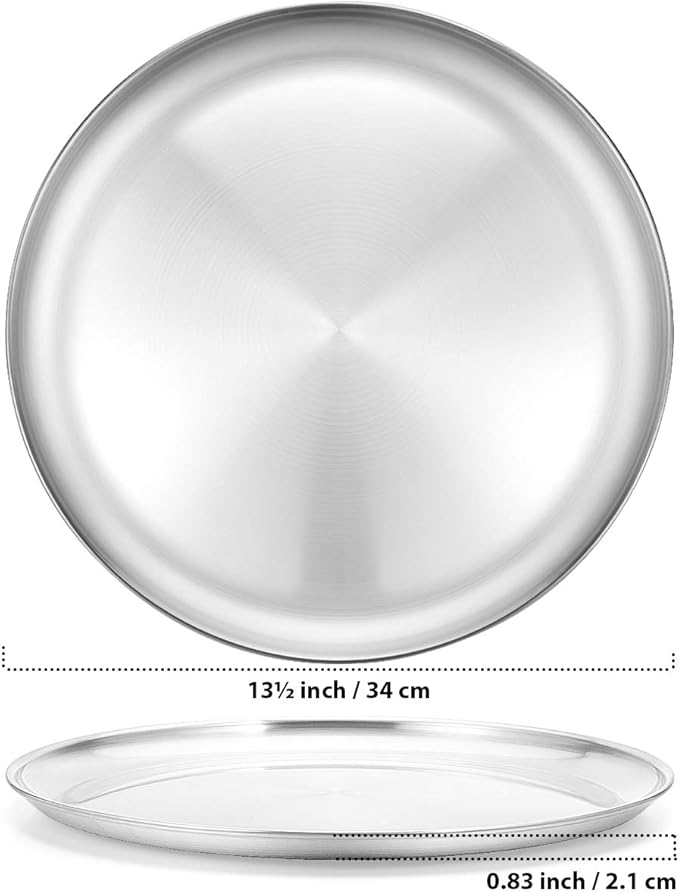 Deedro Stainless Steel Pizza Pan, 13 inch Round Pizza Baking Sheet, Healthy Pizza Baking & Serving Tray, Crisper Pan with Dishwasher Safe 2 Pack