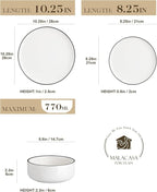 MALACASA Plates and Bowls Sets, 18 Pieces Modern Porcelain Dinnerware Set for 6 White Kitchen Dinner Ware Set wtih Black Rim Ceramic Dishware Dishes Microwave and Dishwasher Safe, Series LUNA