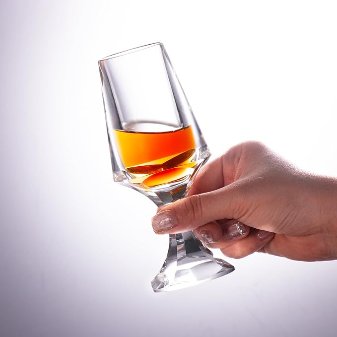 KAMMAK Crystal Snifter Glasses Set of 2 - Premium Handmade Stemmed Whiskey Glass for Brandy-2.37 Oz, Cognac & Bourbon, Elegant Etched Detailing, Luxury Barware for Tasting & Gifting