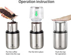 DR MILLS DM-7452 Electric Coffee Grinder,Spice Grinder Electric and chopper,detachable cup, diswash free, Blade & cup made with SUS304 stianlees steel