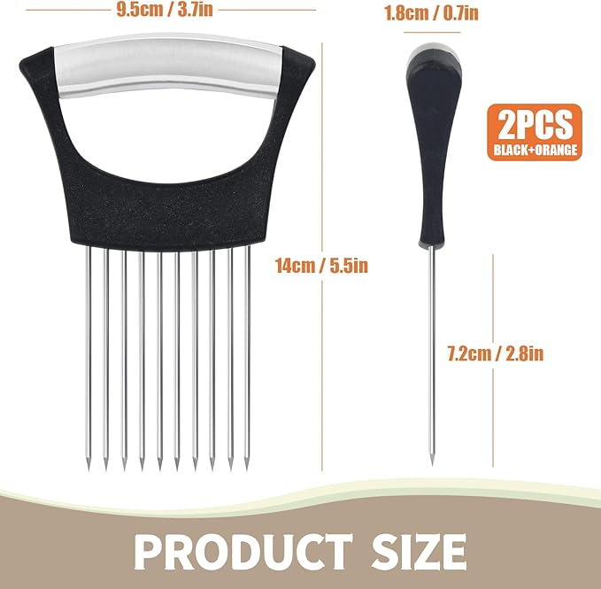 2PCs Stainless Steel Onion Slicer Holder, Onion Cutter Holder for Slicing of Onions,Tomatoes,Avocados,Eggs and Other Vegetables,KItchen Utensils (Orange & Black)