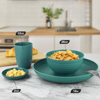 Wheat straw plates and bowls set of 16 - Unbreakable wheat straw dinnerware sets for kids - Alternative plastic dinnerware set service for 4 - Microwave safe and Dishwasher safe bowls. Green