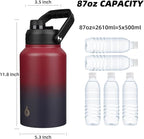 BJPKPK 87oz Insulated Water Bottle, Dishwasher Safe 2/3 Gallon Water Bottle with Ergonomic Handle, BPA Free Leak Proof Water Jug,Stainless Steel Water Bottle with Anti-slip Bottom, Charming Red