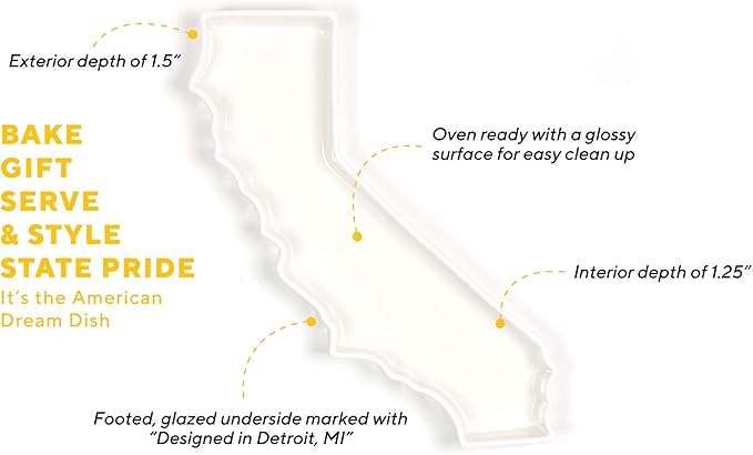 California Shaped Baking Dish Serving Platter or Decorative Tray Charming Porcelain Bakeware Oven Microwave and Dishwasher Safe