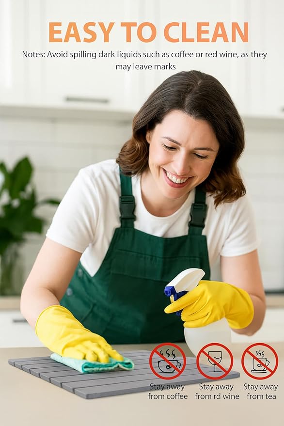 Stone Dish Drying Mat, Collapsible Stone Dish Mat, Super Absorbent Stone Dish Mat, Fast-Drying & Eco-Friendly Stone (24” x 16”) – Minimalist, Durable, & Stylish in light Gray