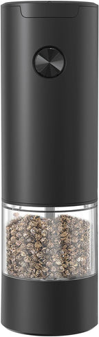 Electric Pepper Grinder or Salt Mill, Battery Operated Automatic Pepper Mill with LED Light, One-handed Operation Button Control, Adjustable Coarseness, Refillable, 70ml, Black (1 Pack)