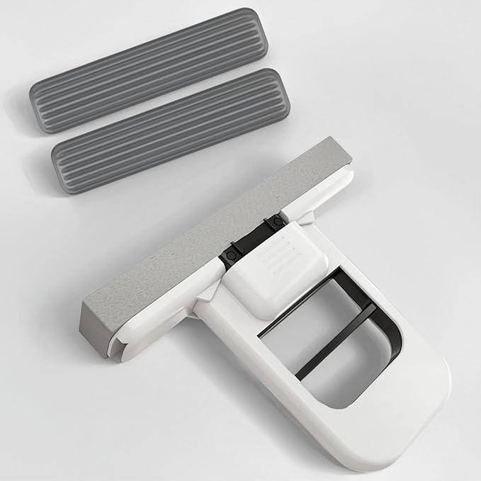 2-in-1 Self-Squeeze Portable Mop: 2 Extra Sponge Heads for Bathroom Corners, Kitchen Tiles, Car & RV Cleaning - Compact Travel Mop(Black)