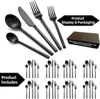 40-Piece Black Silverware Set, Rectangular Flatware Set for 8, Matte Polished Stainless Steel Cutlery Set, Food-Grade Utensils Set, for Home Kitchen Restaurant, Dishwasher Safe