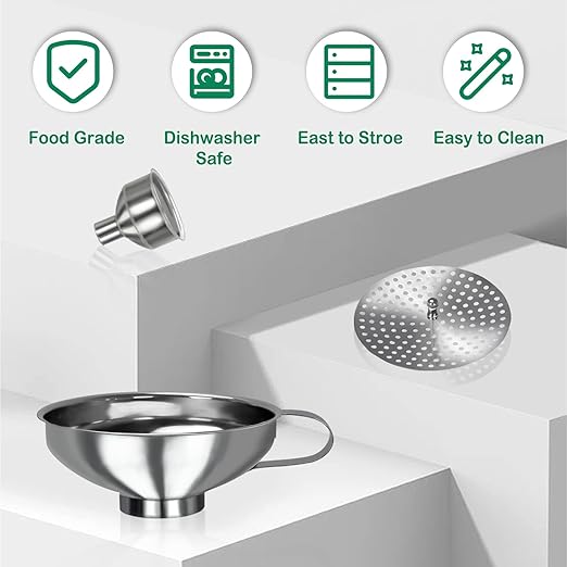 Yevior Canning Funnel for Filling Mason Jars - Wide Mouth Funnels for Kitchen Use Filling Bottles - Kitchen Gadgets Canning Supplies Kit - Stainless Steel - 5 Pack
