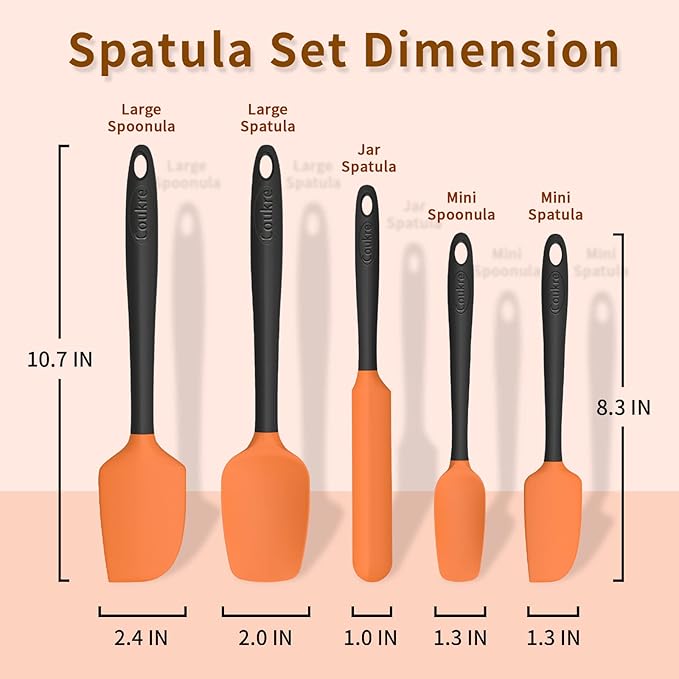 Coukre Silicone Spatula Set of 5,High Temperature Resistant, Food Grade Silicone, Dishwasher Safe, for Baking cooking (Orange)