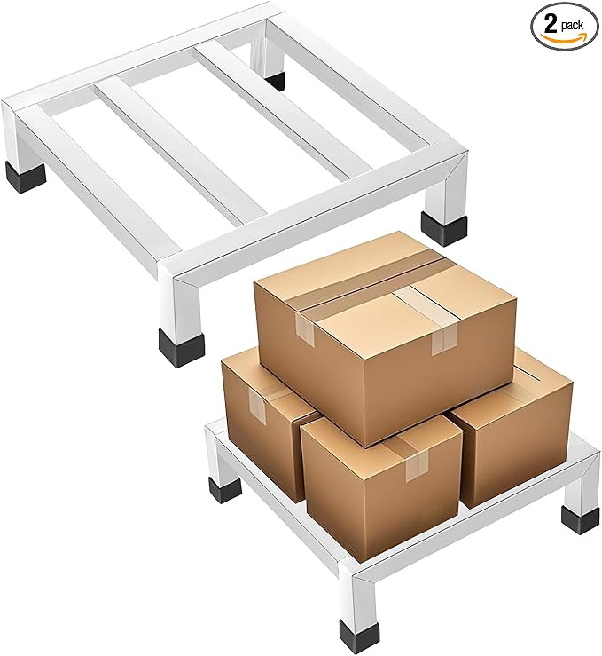 2 Pack Dunnage Rack, 12”x 12” Commercial Food Floor Rack 3.9" Off the Floor Stainless Steel Pallet Racks 1000 lbs Capacity Low Shelf for Storage in Restaurants, Kitchens, Garages and Vehicles
