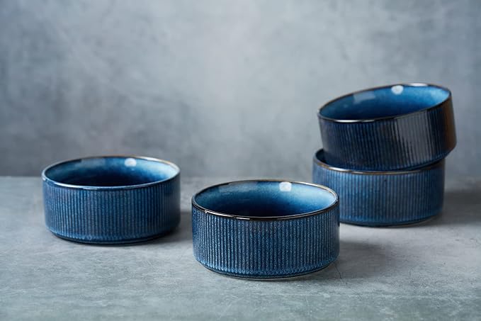 famiware Star Cereal Bowl Set, Soup Bowls Set of 6, Double Reactive Glaze, Stackable, 23 oz Deep Bowls Suitable for Cereal, Popcorn, Oatmeal, Dessert - Dishwasher and Microwave Safe, Nebulas Blue