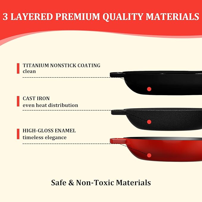 YUTANN Enameled Cast Iron Dutch Oven, 5 QT Nonstick Dutch Oven, Titanium Nonstick Coating, Ideal for Bread Baking/Braising/Roasting, Oven, Gas Stove and Stovetop Safe, Safe Material & Easy to Clean