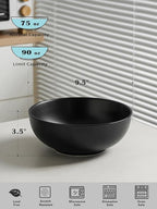 Kanwone Large Serving Bowls - 9.5 inch, 90oz Ceramic Salad Bowls, Fruit Bowls, Pasta, Soup Bowls, Set of 2, Serving Bowls for Entertaining, Microwave and Dishwasher Safe, Matte Black