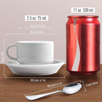 homEdge Premium Espresso Shot Cups and Saucers Set with Espresso Stainless Steel Spoons - 2.5 oz, Set of 4, White